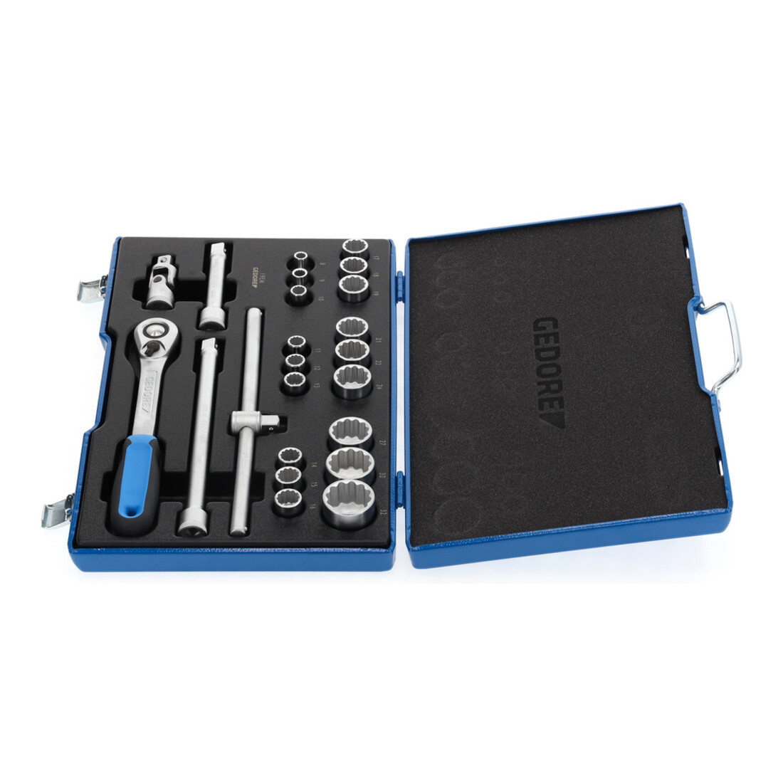 Gedore Steckschlüsselsatz, Set 23tlg, Doppel 6-kant, 1/2 Zoll, 8-24mm, Werkzeug, Knarre Umschalthebel, für KFZ, D19 EMU 20