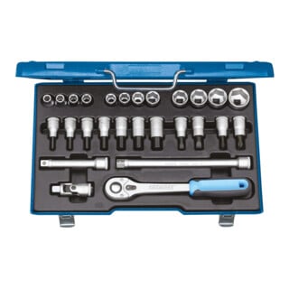 Gedore Steckschlüsselsatz, Set 27-teilig, 6-kant, 1/2 Zoll, 10-32mm, Werkzeug, Nüsse Knarre, für KFZ, 19 IMU 10