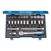 Gedore Steckschlüsselsatz, Set 27-teilig, 6-kant, 1/2 Zoll, 10-32mm, Werkzeug, Nüsse Knarre, für KFZ, 19 IMU 10-1
