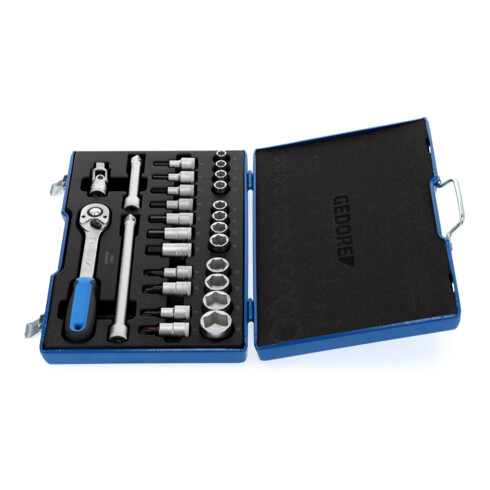 Gedore Steckschlüsselsatz, Set 27-teilig, 6-kant, 1/2 Zoll, 10-32mm, Werkzeug, Nüsse Knarre, für KFZ, 19 IMU 10