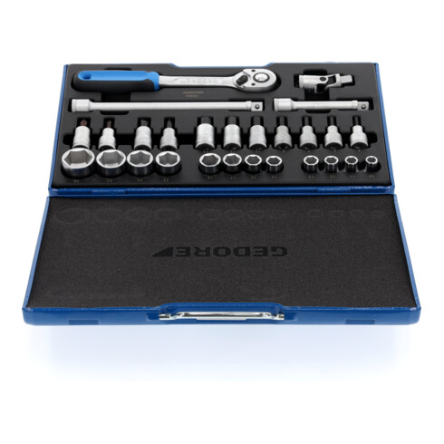 Gedore Steckschlüsselsatz, Set 27-teilig, 6-kant, 1/2 Zoll, 10-32mm, Werkzeug, Nüsse Knarre, für KFZ, 19 IMU 10