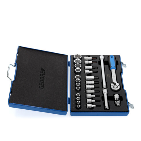 Gedore Steckschlüsselsatz, Set 27-teilig, 6-kant, 1/2 Zoll, 10-32mm, Werkzeug, Nüsse Knarre, für KFZ, 19 IMU 10