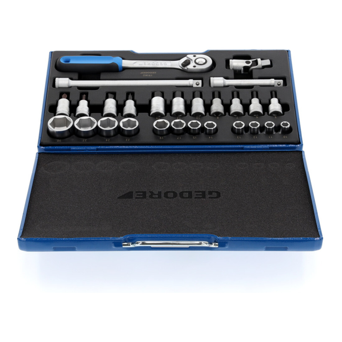 Gedore Steckschlüsselsatz, Set 27-teilig, 6-kant, 1/2 Zoll, 10-32mm, Werkzeug, Nüsse Knarre, für KFZ, 19 IMU 10