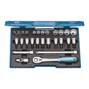 Gedore Steckschlüsselsatz, Set 27tlg, 6-/12-kant, 1/2 Zoll, 10-30mm, Werkzeug, Knarre Umschalthebel, für KFZ, D19 IMU 10-1