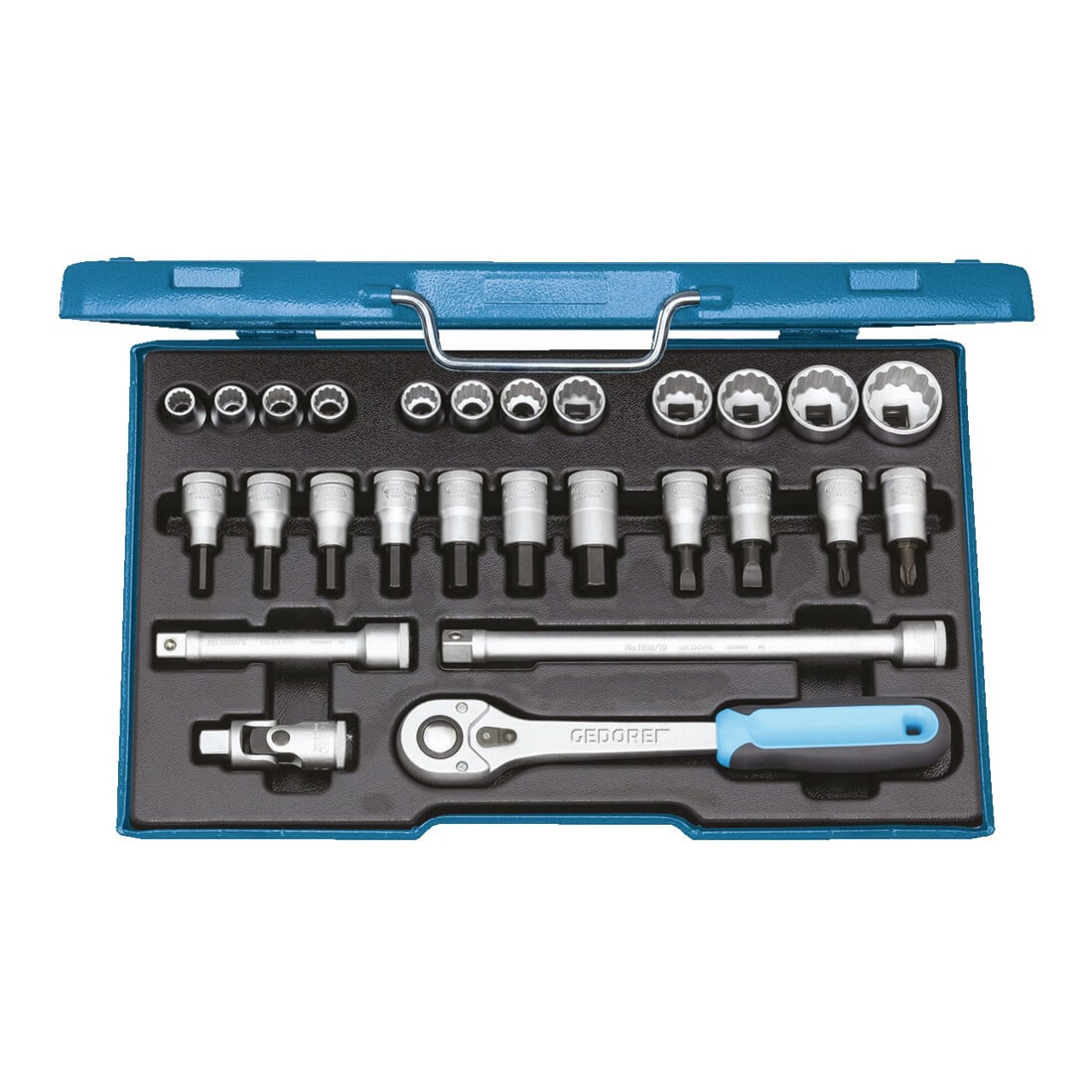 Gedore Steckschlüsselsatz, Set 27tlg, 6-/12-kant, 1/2 Zoll, 10-30mm, Werkzeug, Knarre Umschalthebel, für KFZ, D19 IMU 10
