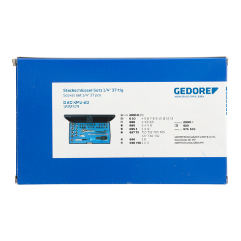 Gedore Steckschlüsselsatz, Set 37tlg, 6-kant, 1/4 Zoll, Werkzeug, Knarre Umschalthebel Bits, für KFZ, D20 KMU 20