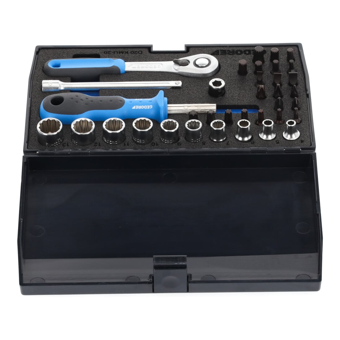 Gedore Steckschlüsselsatz, Set 37tlg, 6-kant, 1/4 Zoll, Werkzeug, Knarre Umschalthebel Bits, für KFZ, D20 KMU 20