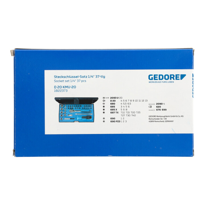 Gedore Steckschlüsselsatz, Set 37tlg, 6-kant, 1/4 Zoll, Werkzeug, Knarre Umschalthebel Bits, für KFZ, D20 KMU 20