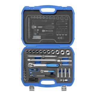 Gedore Steckschlüsselsatz, Set 69-teilig, 1/4 + 1/2 Zoll, Werkzeug, Nüsse Knarre Bits, für KFZ, 19 BMC 20, Blau