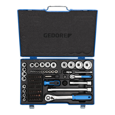 Gedore Steckschlüsselsatz, Set 81-teilig, 1/4 + 1/2 Zoll, Werkzeug, Nüsse Knarre Bits, für KFZ, 19 V20 U20, Blau
