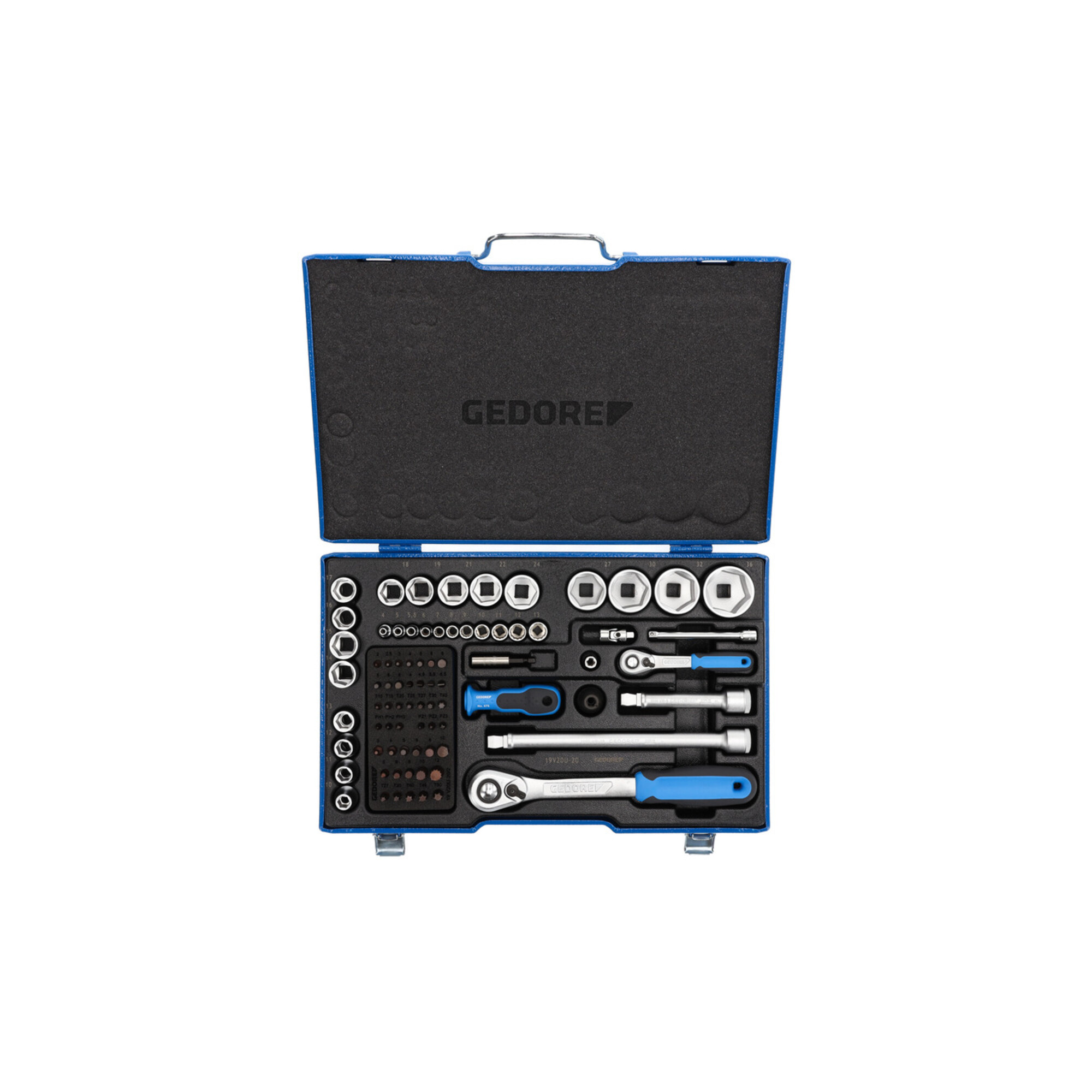 Gedore Steckschlüsselsatz, Set 81-teilig, 1/4 + 1/2 Zoll, Werkzeug, Nüsse Knarre Bits, für KFZ, 19 V20 U20, Blau