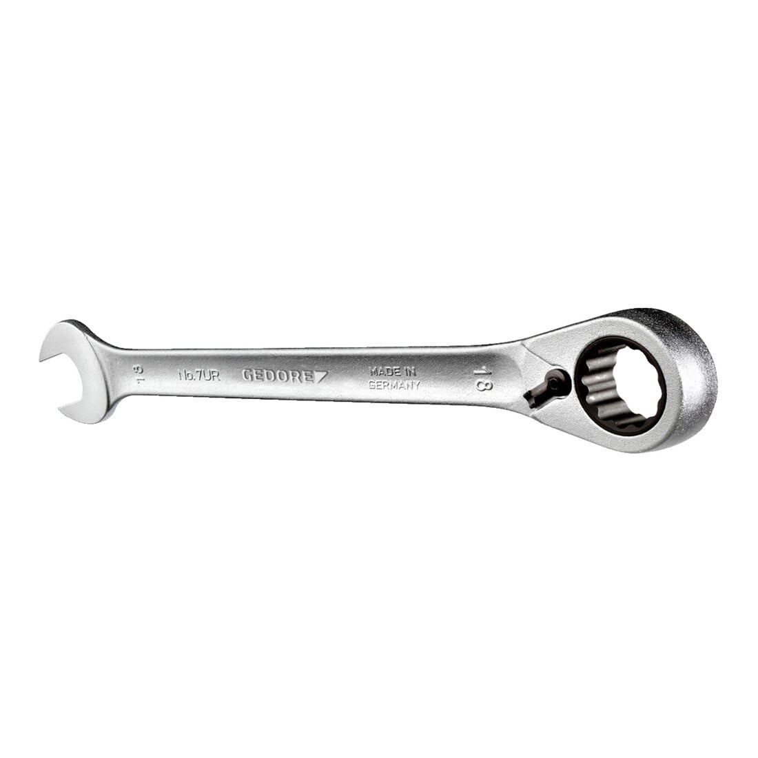 Gedore steeksleutel met ringratel, omkeerbaar, SW 19 mm, haaks, 12-kant, UD profiel, sleutel, 7 UR 19