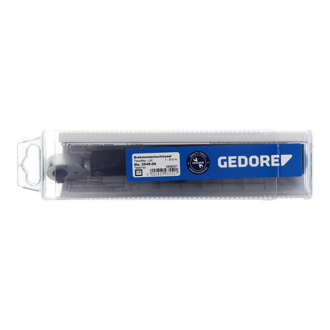 Gedore Torcoflex Drehmomentschlüssel, 1/4 Zoll, 1-5 Nm, Mit Hebel-Umschaltknarre, Stahlrohr, Schwarz/Blau
