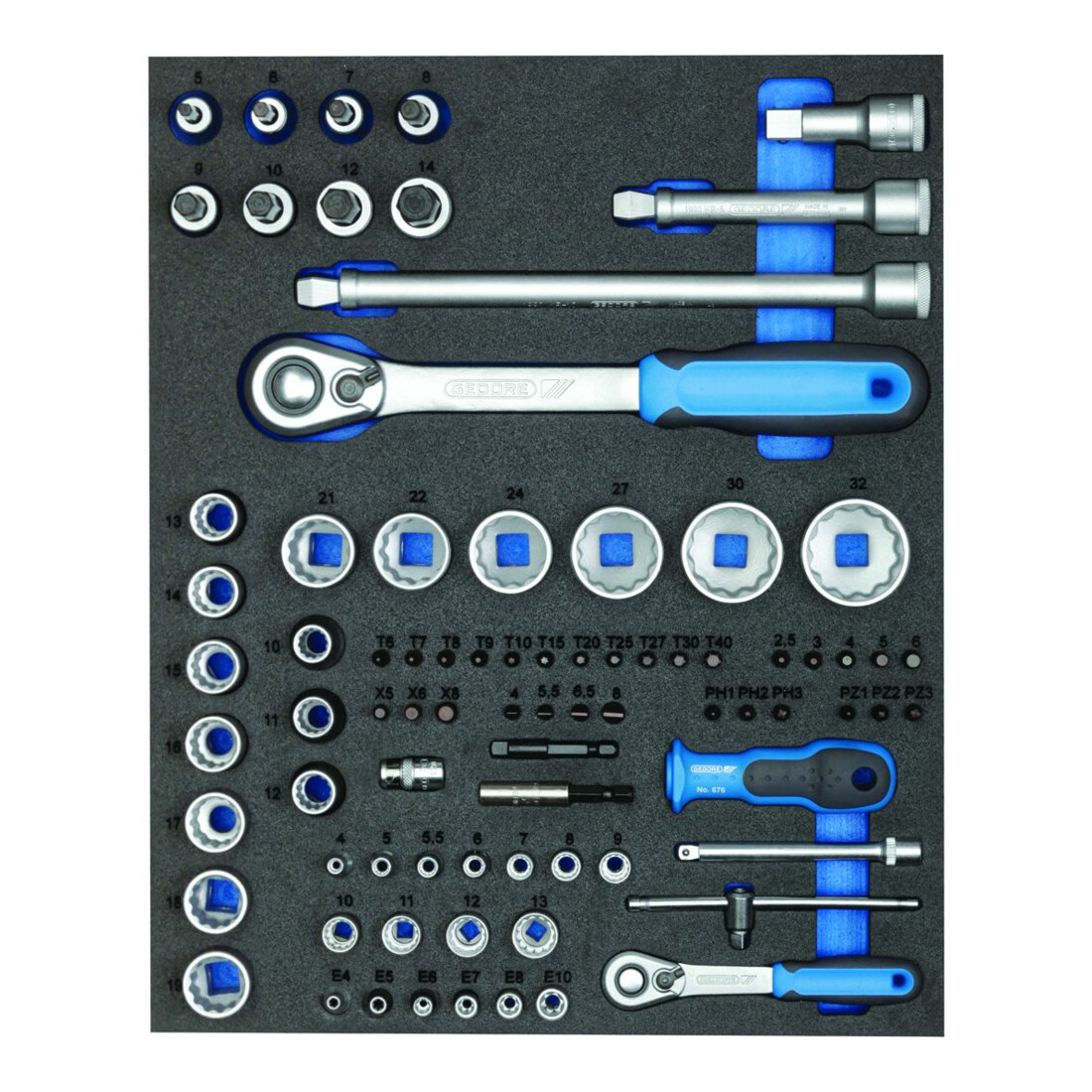 Gedore TS CT2-D19-D20 Steckschlüssel-Sortiment 1/4"+1/2" in 2/4 Check-Tool-Modul