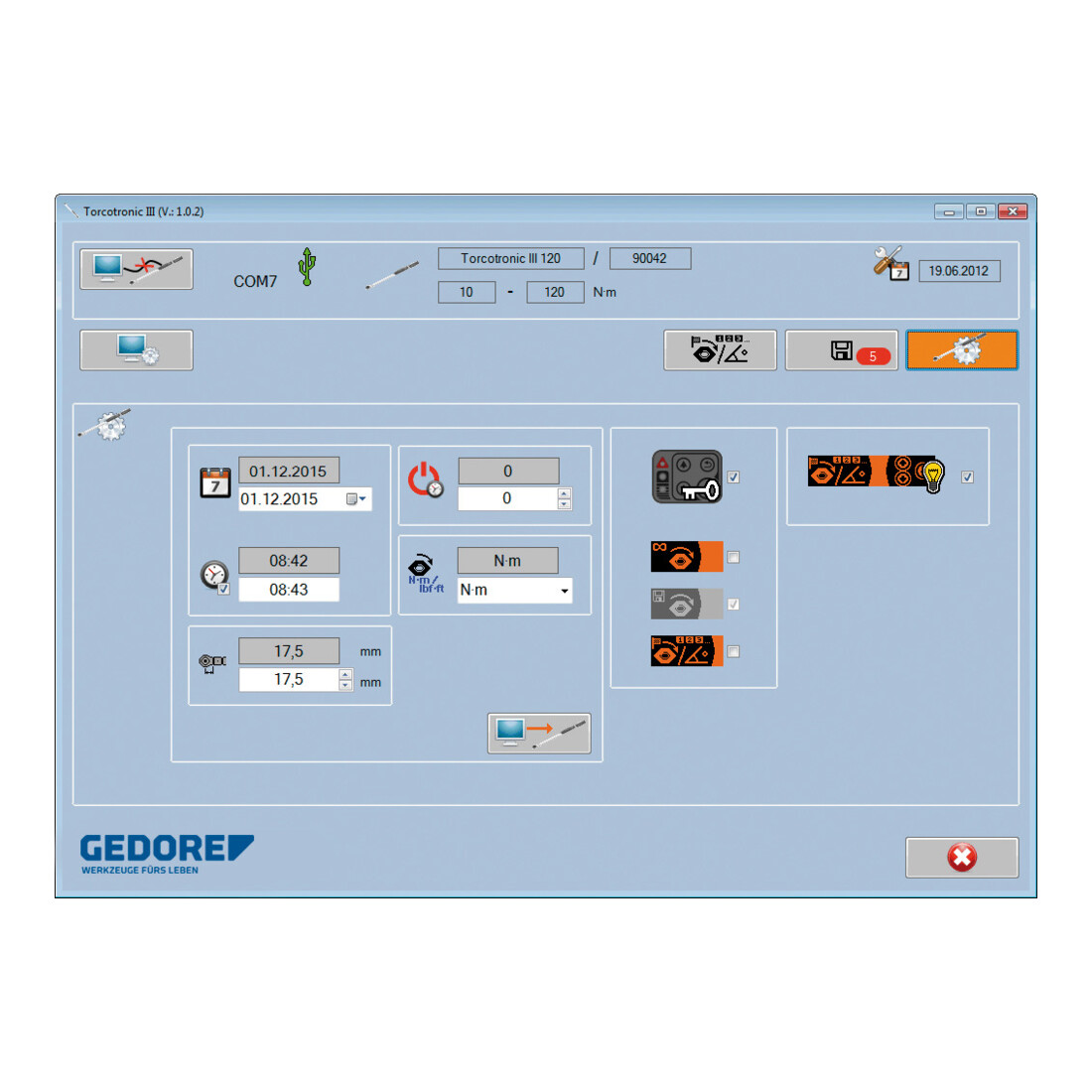 Gedore TT3KH 120 Elektr. Drehmomentschlüssel TorcoTronic III 1/2" SE 9x12 Highline