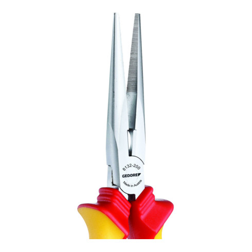 Gedore VDE Flachrundzange, Elektronik, lange Backen, gezahnt, gerade, induktiv gehärtet, Länge 200 mm, VDE 8132-200 H