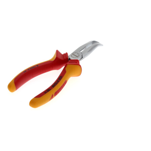 Gedore VDE Flachrundzange, Elektronik, lange Backen, gezahnt, gewinkelt, induktiv gehärtet, Länge 200 mm, VDE 8132-200 H