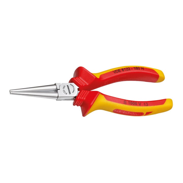 Gedore VDE Rundzange, zum Greifen/Biegen, lange runde Backen, VDE isoliert, Elektrik, eingelegtes Gelenk, VDE 8122-160 H