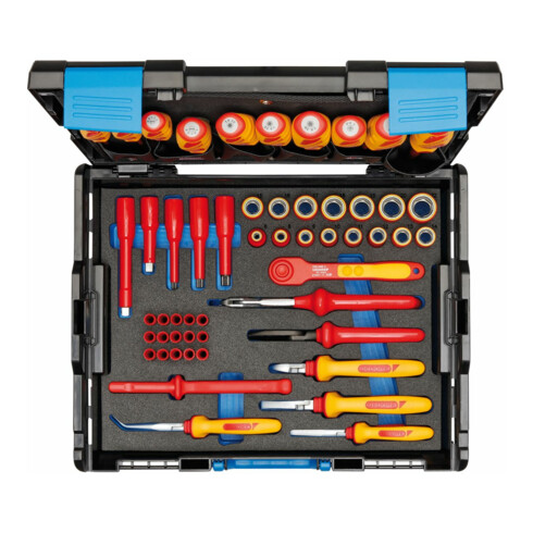 Gedore VDE-Werkzeugkoffer HYBRID, Set 53-tlg, gefüllt, Werkzeug für Elektriker, Kunststoffkoffer, VDE-isoliert, 1100-1094
