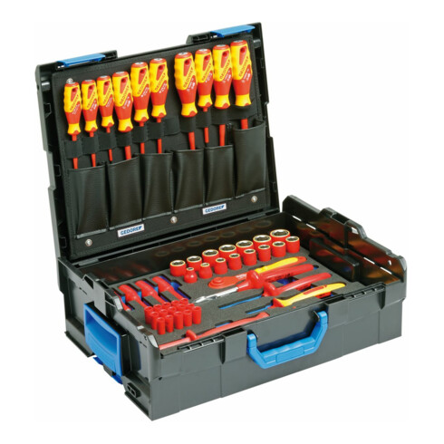 Gedore VDE-Werkzeugkoffer HYBRID, Set 53-tlg, gefüllt, Werkzeug für Elektriker, Kunststoffkoffer, VDE-isoliert, 1100-1094