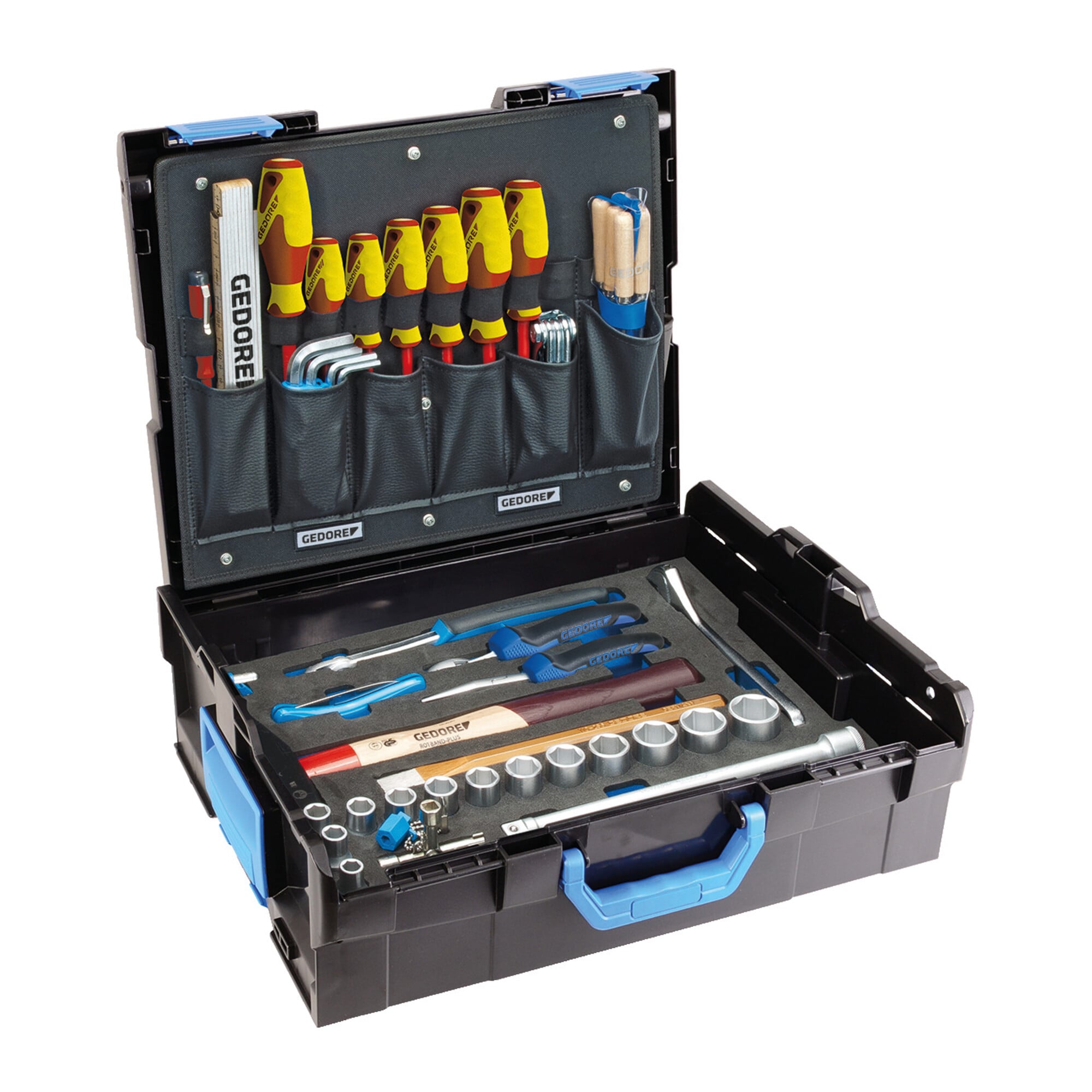 Gedore Werkzeugkoffer L-BOXX 136, Set 58-teilig, gefüllt, Werkzeug für Hand- und Heimwerker, im Kunststoffkoffer, 1100-01