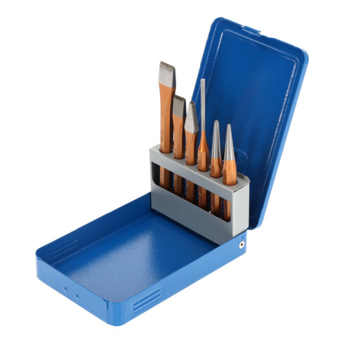 Gedore Werkzeugsatz, Set 6-teilig, gefüllt, in Metallkassette, Meißel, Körner, Treiber, Werkzeug 106 D