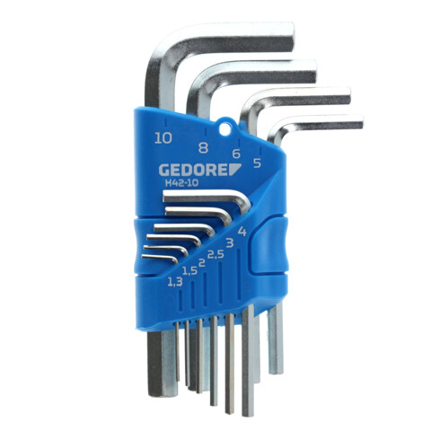 Gedore Winkelschraubendreher-Satz 10-teilig, für Innensechskant-Schrauben, mit Halterung, SW 1,3-10 mm, H 42-10
