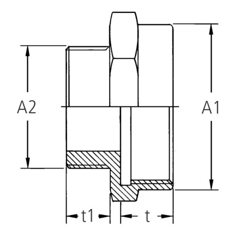 GEKA Gewindenippel MS 6kt., IG G1/2xAG G3/4,SB