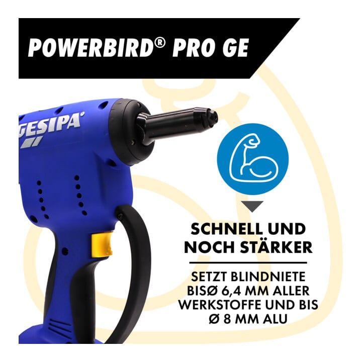Gesipa Akku-Blindniet-Setzgerät PowerBird Pro Gold Edition in L-Boxx