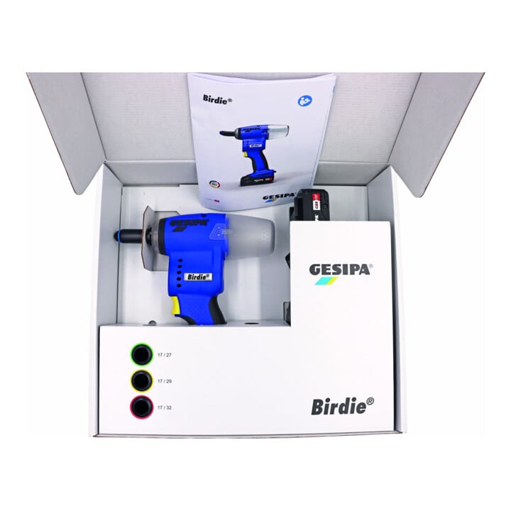 Gesipa Akku-Blindnietsetzgerät Birdie mit 2x Akku 2,0 Ah und 1x Ladegerät im Karton