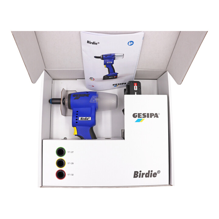 Gesipa Akku-Blindnietsetzgerät Birdie mit 2x Akku 2,0 Ah und 1x Ladegerät im Karton