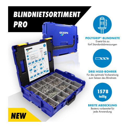 Gesipa Blindnietsortiment Pro in L-Boxx, 1578 teilig