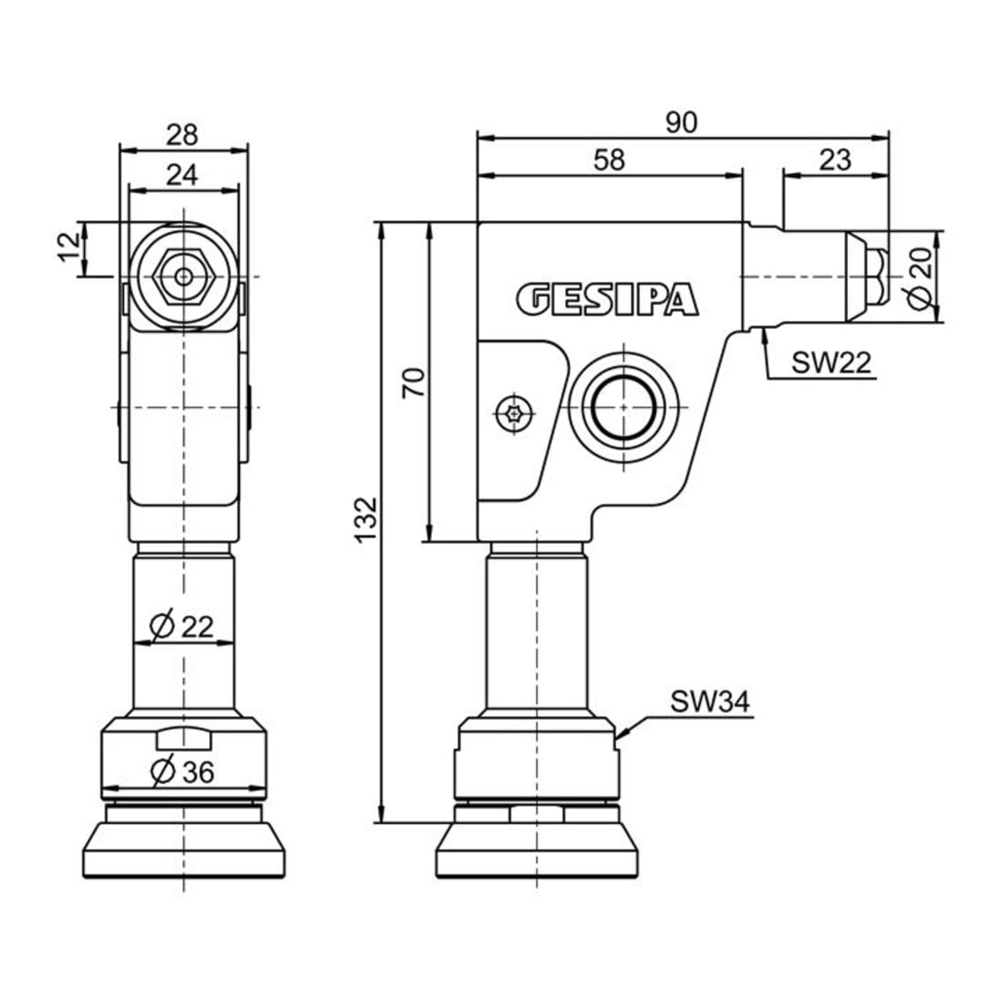 Gesipa hoekkop 90° compact voor TAURUS 1 + 2