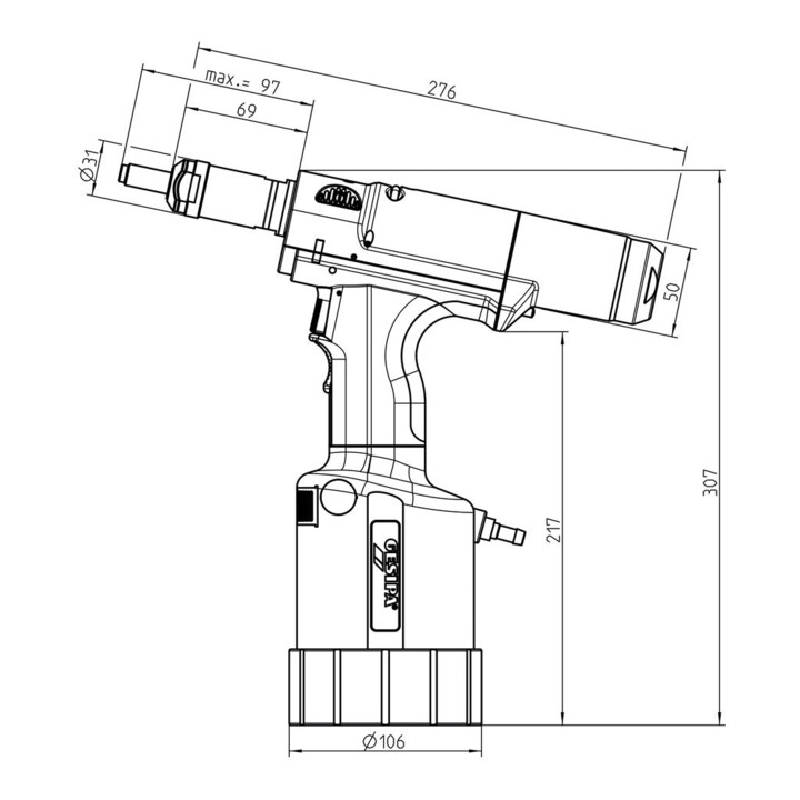 Gesipa Pistolet à écrous aveugles FireFox 2 tige filetage gauche