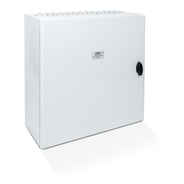 GEZE Centrale de commande de secours RWA MBZ 300 24V DC en saillie en tôle d'acier grise