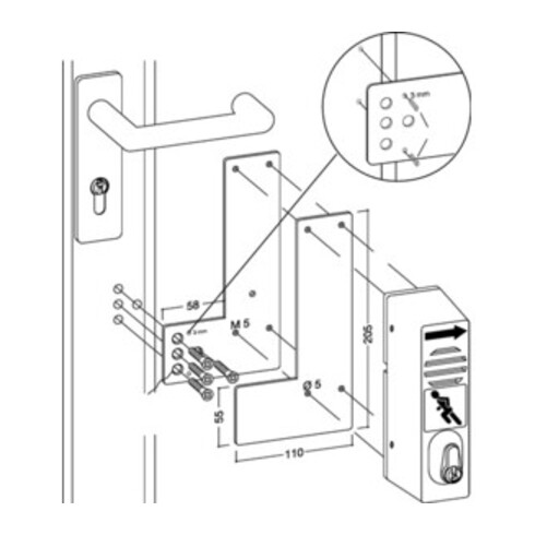 GFS Plaque de montage 901 470 DIN gauche/droite pour montage sur cadre en verre, acier vert laqué.