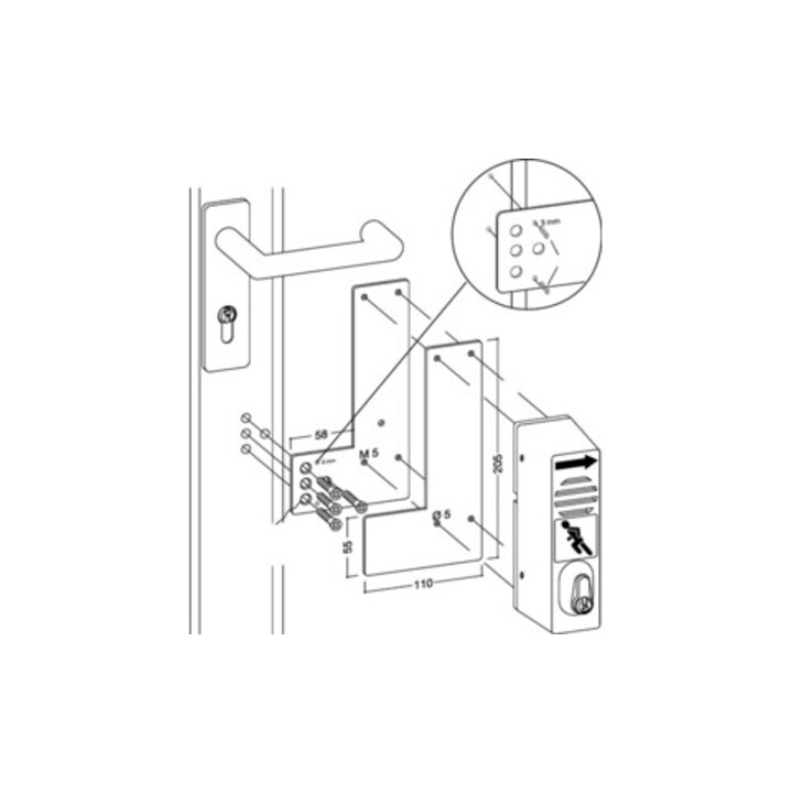 GFS Plaque de montage 901 470 DIN gauche/droite pour montage sur cadre en verre, acier vert laqué.