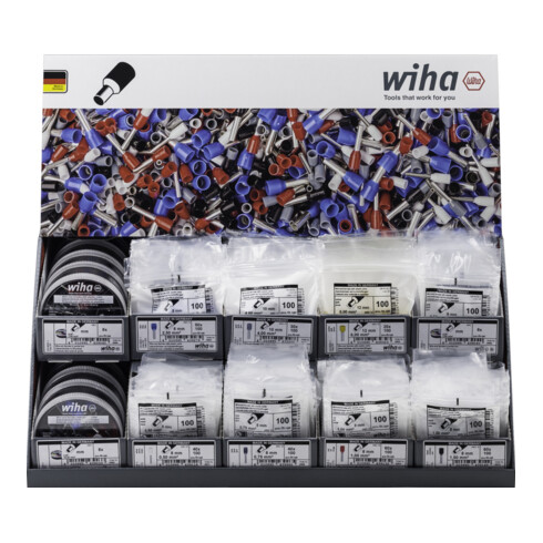 Wiha Ghiere con codice colore DIN, da 0,5 a 10mm² in sacchetto e da 0,5 a 16mm², in scatola di cartone.