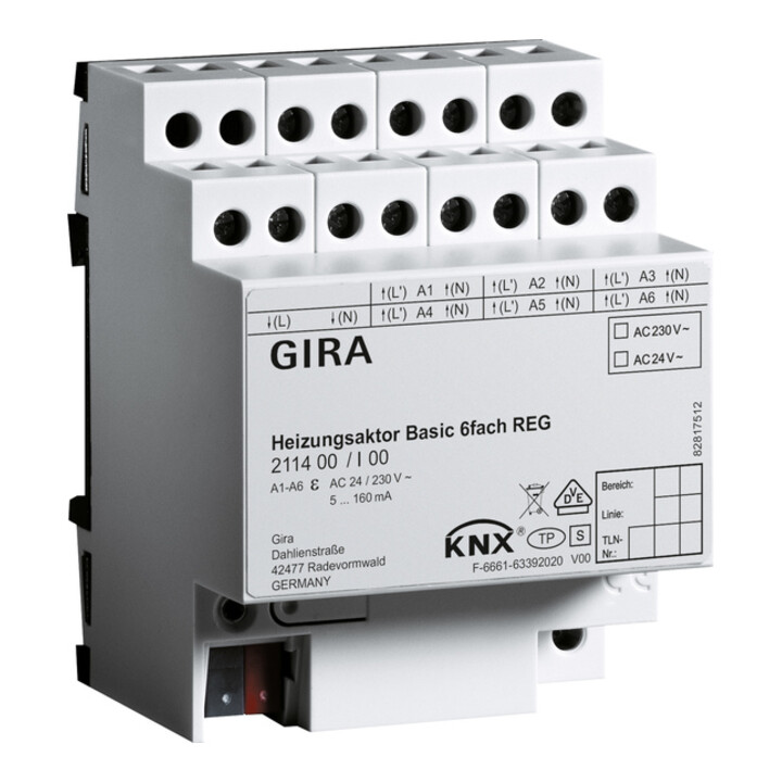 Gira Actionneur chauffage 6f basic KNX REG 211400