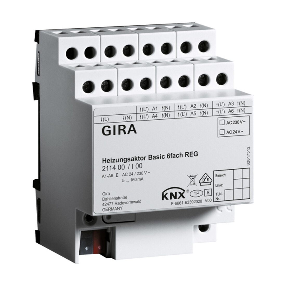 Gira Actionneur chauffage 6f basic KNX REG 211400