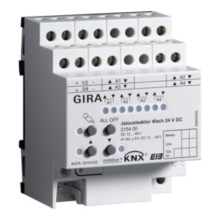 Gira Actionneur de volet roulant 4 canaux 24VDC KNX/EIB REG 215400