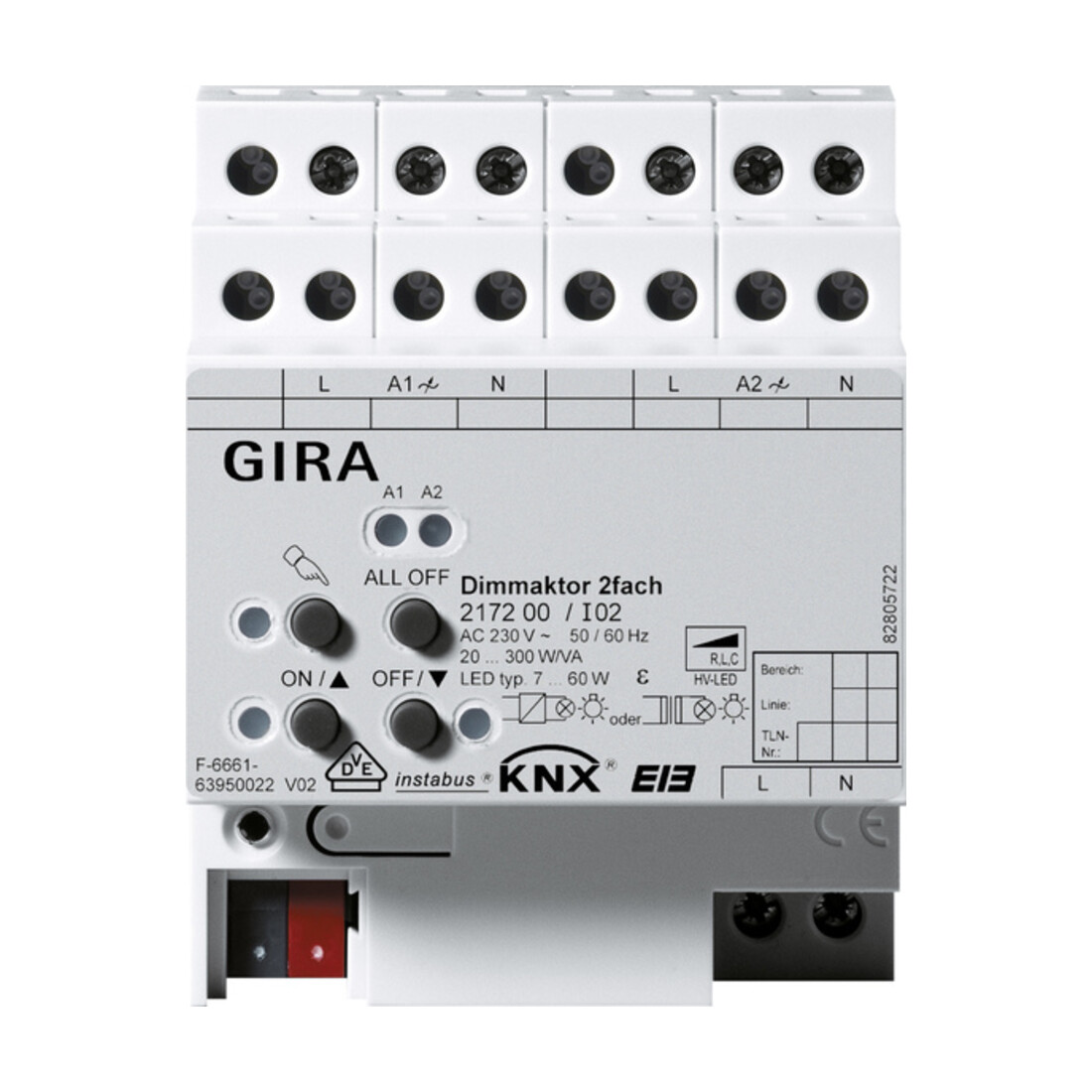 Gira Actionneur universel dimmable 2f. 2x300W KNX/EIB REG 217200