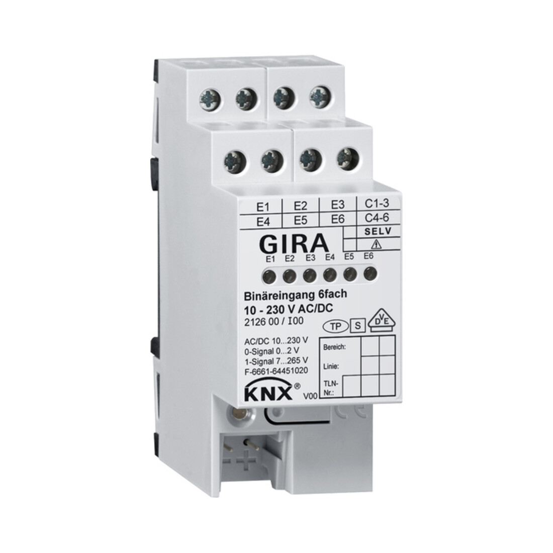Gira Binäreingang 6f. KNX 10-230V AC/DC 212600