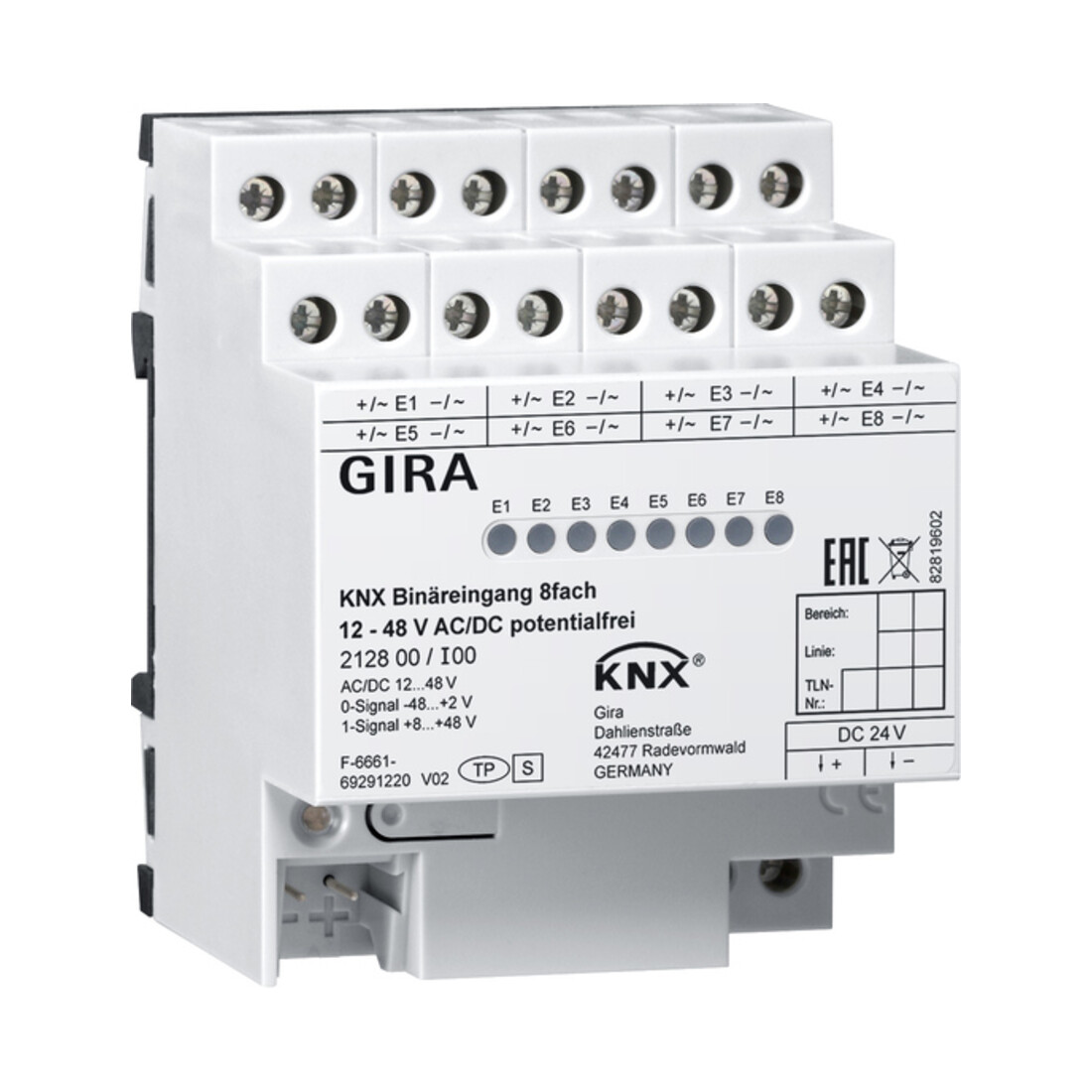 Gira Binäreingang 8f. KNX 12-8V AC/DC 212800