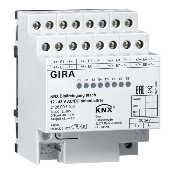 Gira Entrée binaire 8 voies KNX 12-8V AC/DC 212800