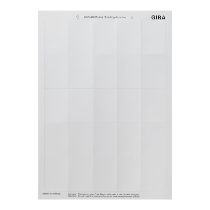 Gira Feuilles d’étiquettes pour capteur tactile 2 109000