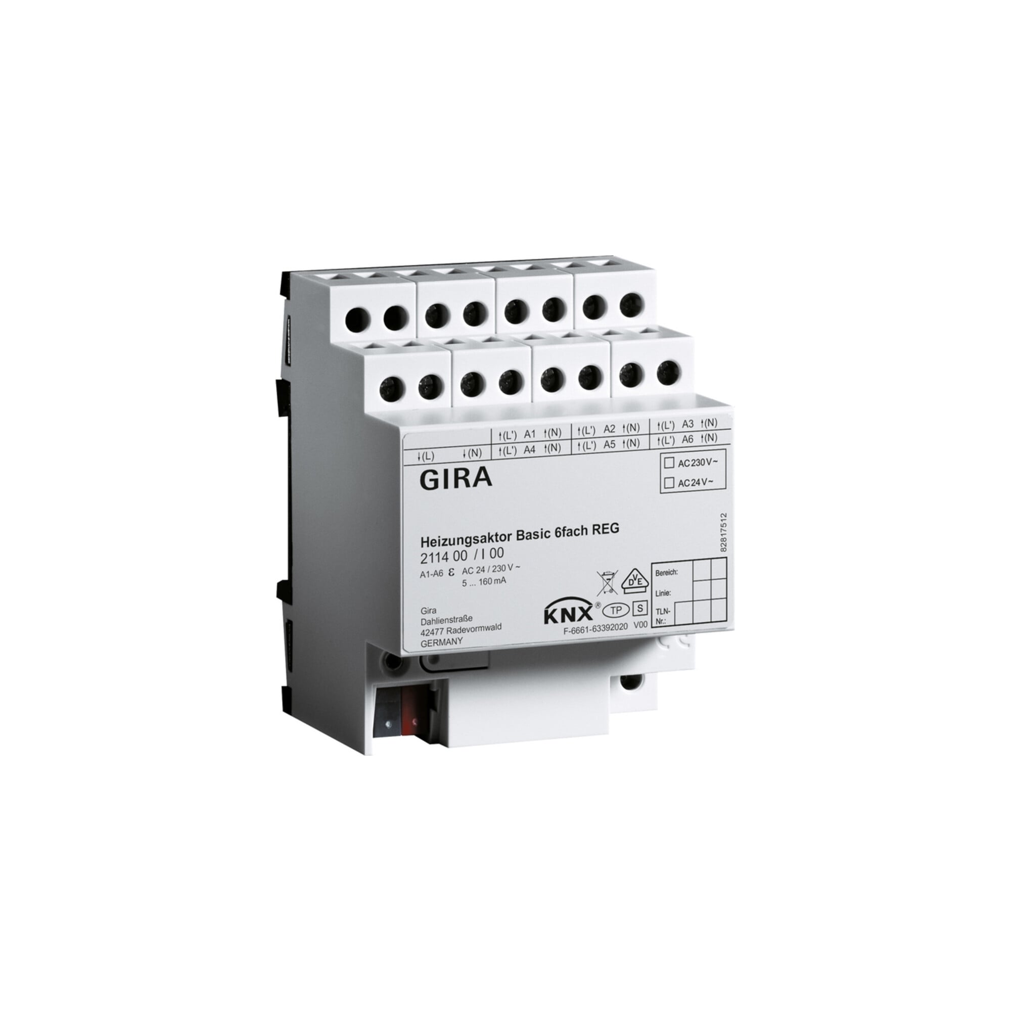 Gira Heizungsaktor 6f basic KNX REG 211400
