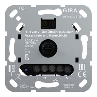 Gira Régulateur de température ambiante 230V Ouverture Fermeture 247200