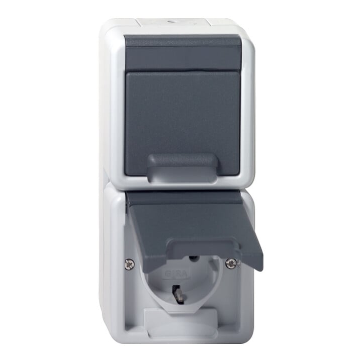 Gira Schuko-Doppelst.dose gr senkr., AP-WG 078030