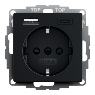 Gira Steckdose+USB 2459005 Schwarz matt